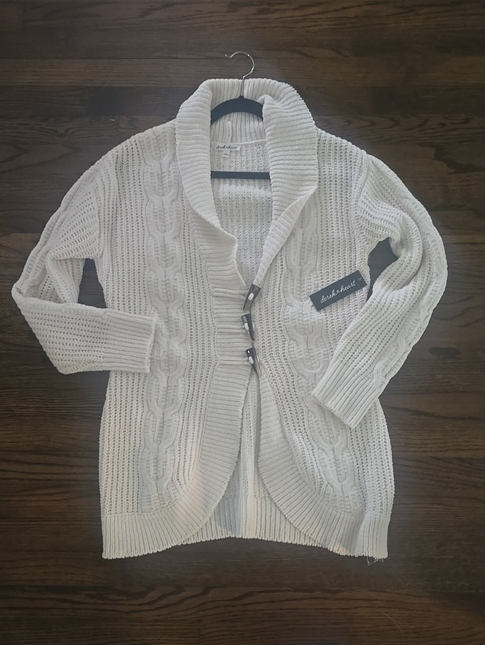 Derek Heart Cream Cable Knit Shawl Collar Cardigan